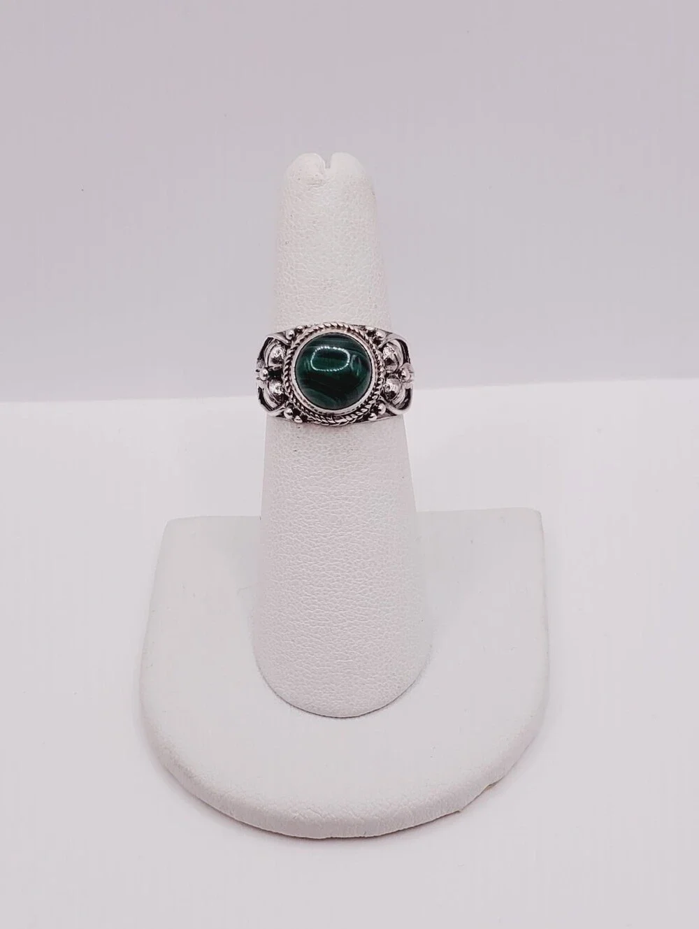 3.5 Carat Green African Malachite 925 Sterling Silver Statement Artisan Ring